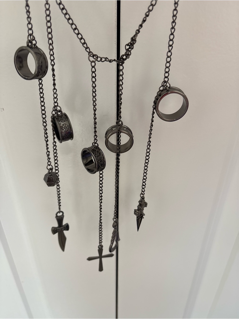 Gothic Fantasy Chain Ring Bracelet Cross Dagger Charm Hand Jewelry Punk